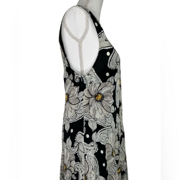Johnny Was Biya Black Floral Silk Maxi Dress in Black and White Yellow Size L - Picture 4 of 13
